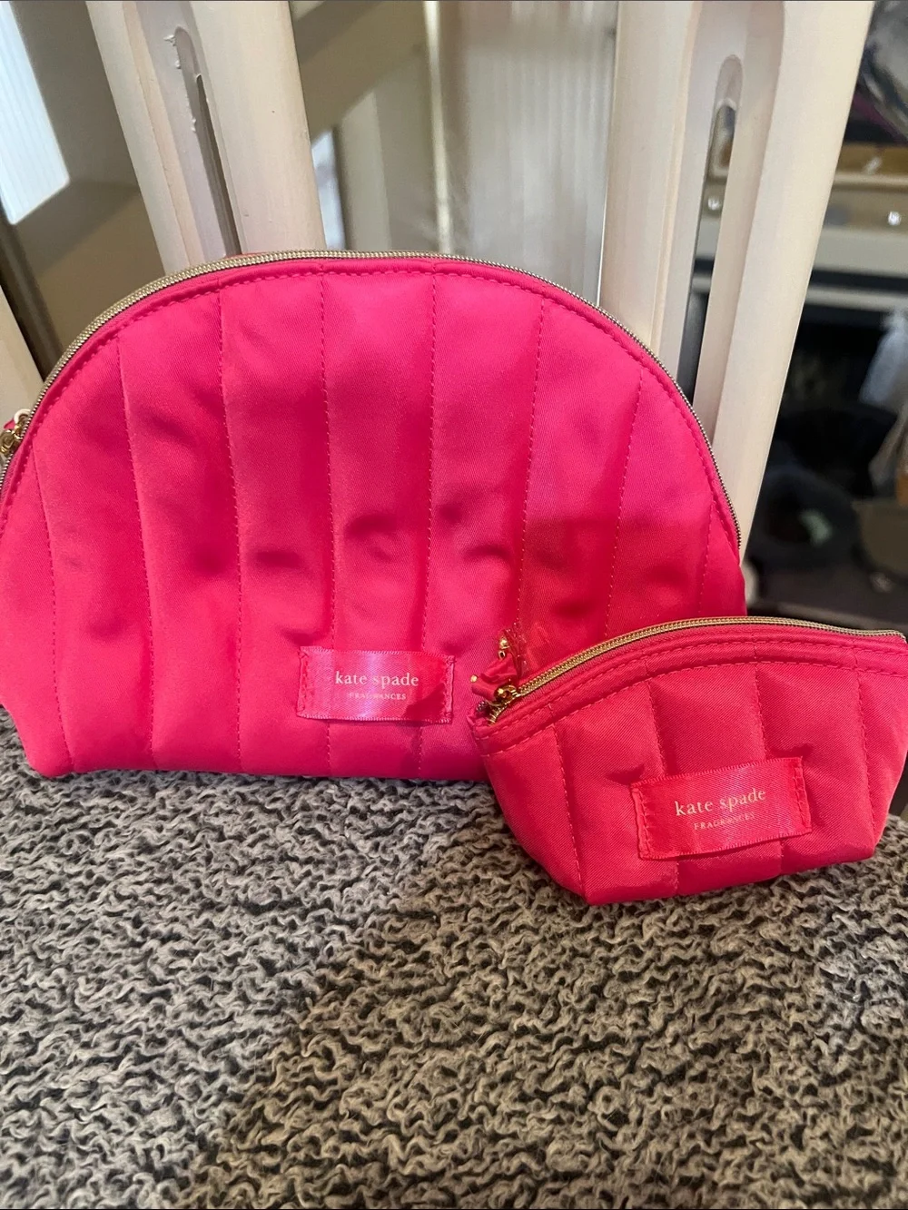 kate spade Hot Pink Nylon Cosmetic Pouches with Gold Hardware - Set of 2